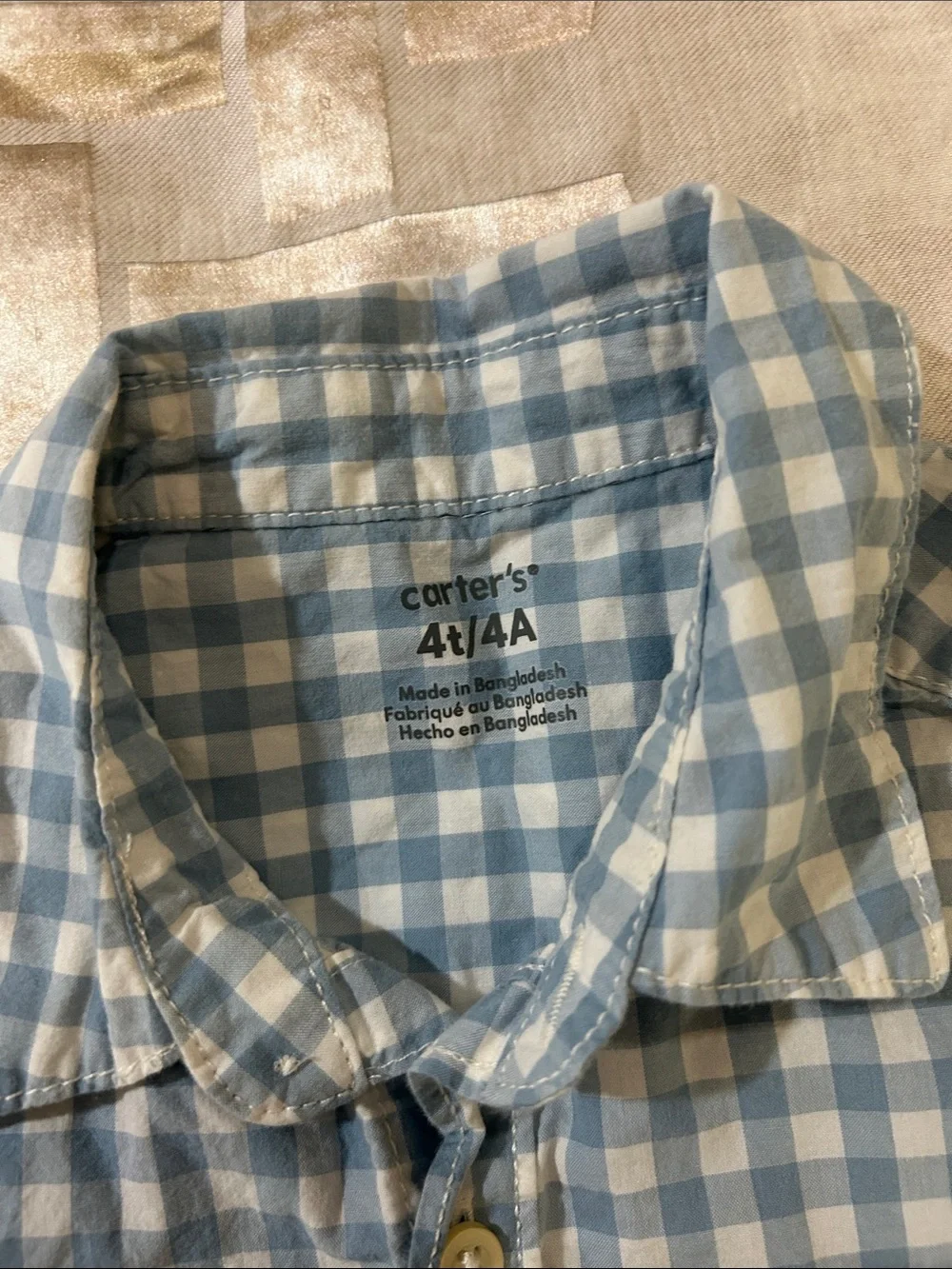 Carter's Light Blue and White Gingham Button-Down Shirt